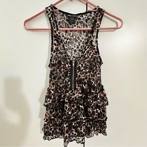 NWOT Wet Seal Y2K Leopard Ruffled Layered Front Zipper Sleeveless Tank Top XS